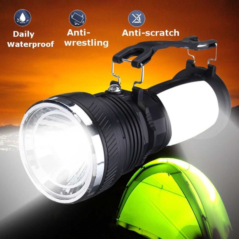 Solar Power USB Rechargeable LED Flashlight Super Bright Camping Tent Light Emergency Lantern Lamp For Hiking Travel