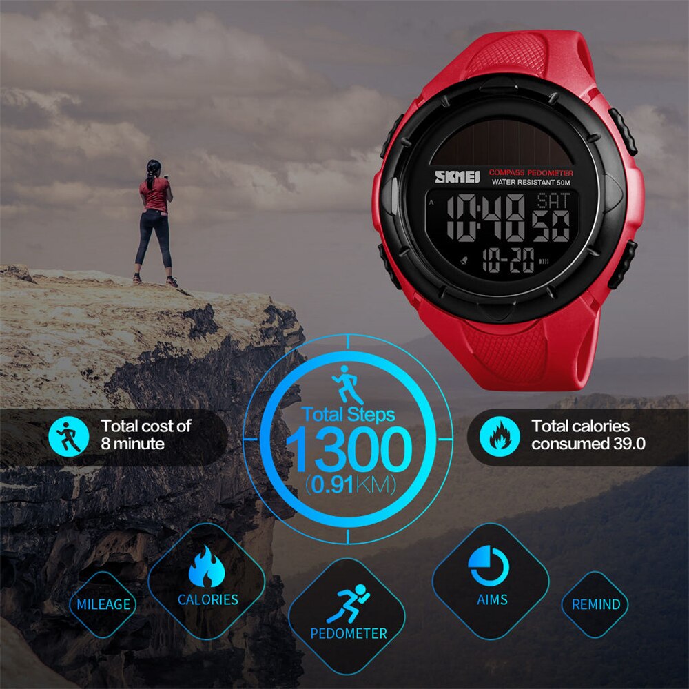 SKMEI Smart Watch Men Digital Watches Outdoor Pedometer Calorie Solar Power Waterproof Men's Sport Watch Relogio Masculino 1488