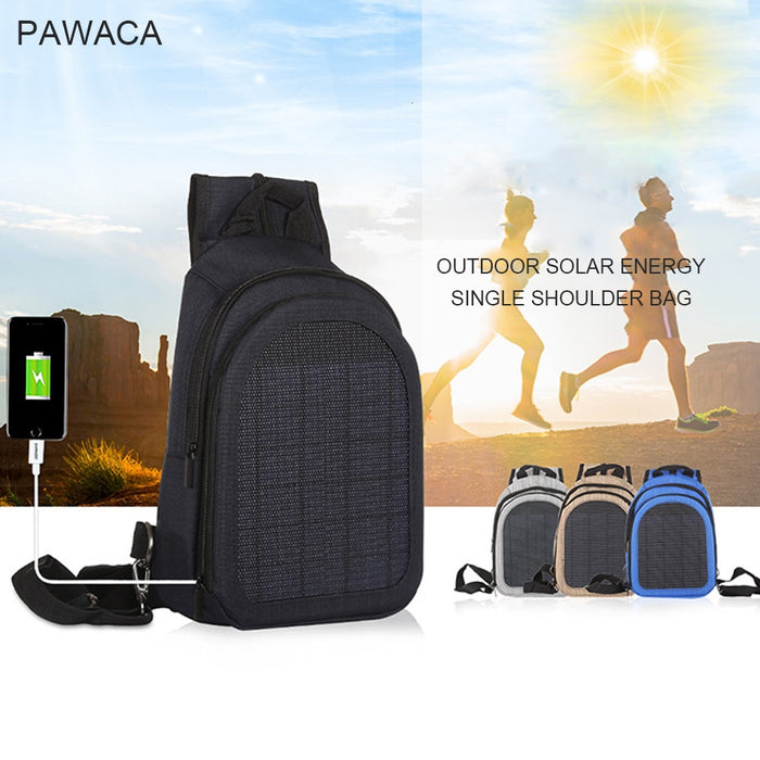 Pawaca Anti Thief Travel Backpack Solar Energy Charging Backpack For Women Men Convenient USB Charge Slanted Zipper PVC Backpack