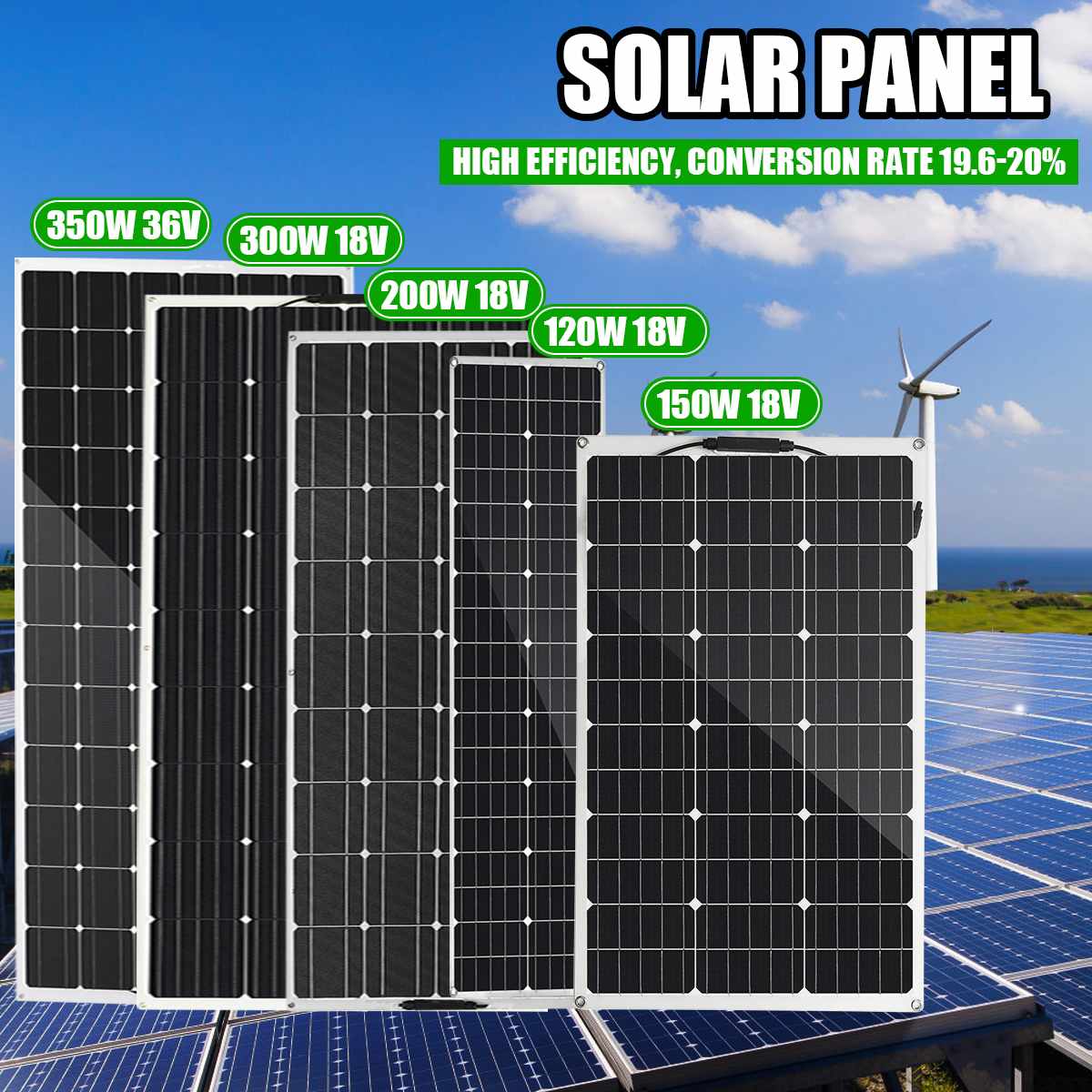 18V 36V Semi-flexible Solar Panel 120W/150W/200W/300W USB Solar Cell DIY Module Outdoor Connector Battery Charger for RV Boat