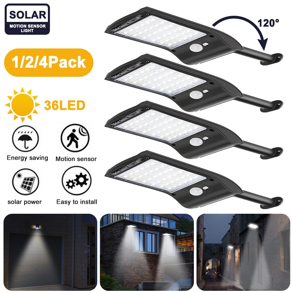 New 36 LED Solar Power Street Light Rechargeable PIR Motion Sensor Night Lights Outdoor Waterproof IP65 Solar Wall Lamp