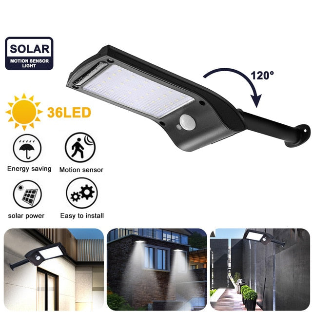 New 36 LED Solar Power Street Light Rechargeable PIR Motion Sensor Night Lights Outdoor Waterproof IP65 Solar Wall Lamp