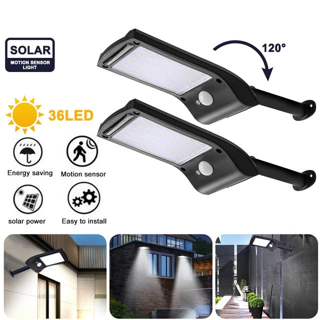 New 36 LED Solar Power Street Light Rechargeable PIR Motion Sensor Night Lights Outdoor Waterproof IP65 Solar Wall Lamp