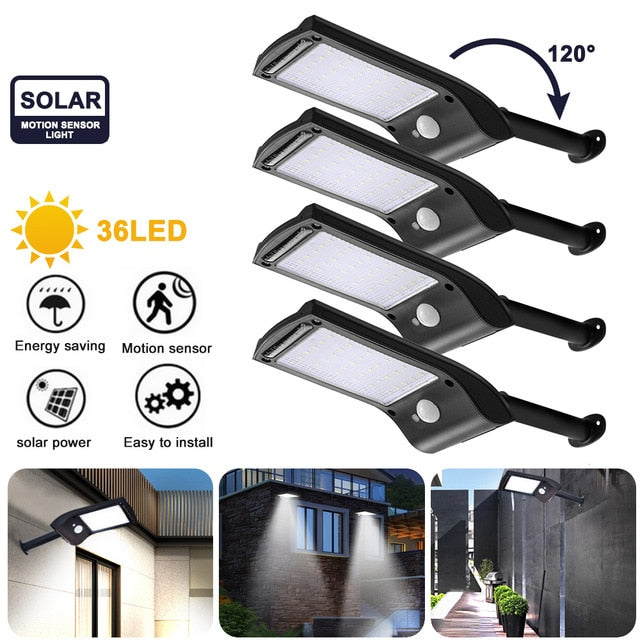 New 36 LED Solar Power Street Light Rechargeable PIR Motion Sensor Night Lights Outdoor Waterproof IP65 Solar Wall Lamp