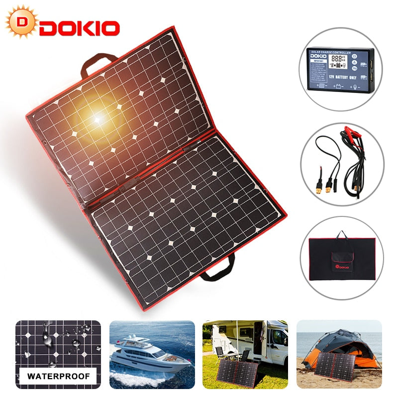 Dokio Brand 110w(55Wx2pcs) Flexible Foldble Mono Solar Panel 100W For Travel & Boat & RV High Quality Portable Solar Panel China