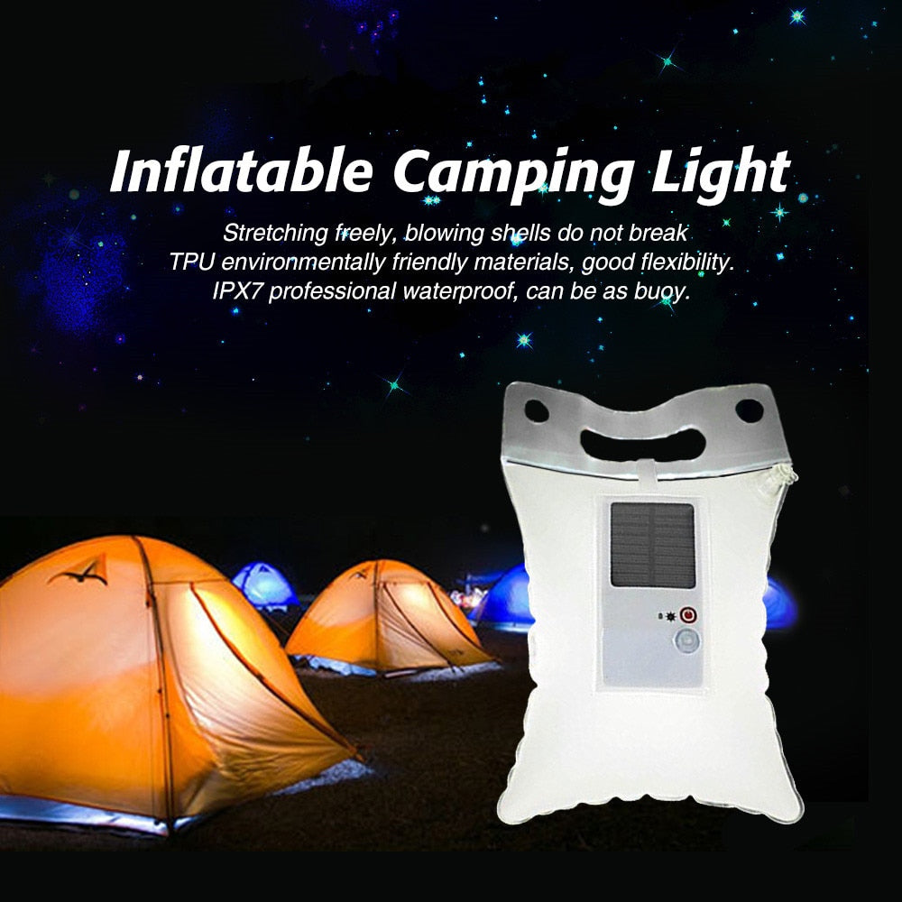 Outdoor Waterproof Inflatable Solar Lights Portable Solar LED Lamps Foldable PVC Bag Emergency Lantern for Camping Travel Hiking