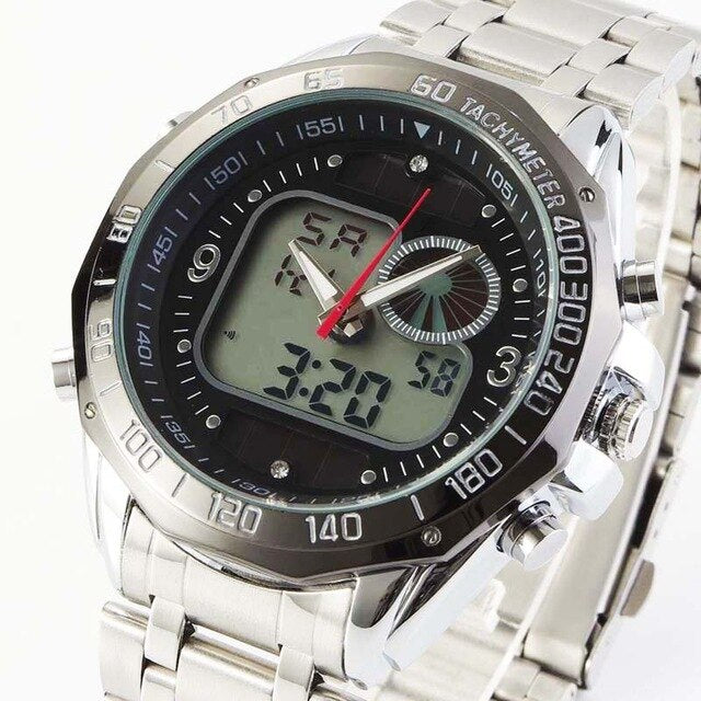 Men's Fashion Solar Powered Wristwatches Top Sports Watches Full Steel 30M Waterproof Analogue Digital LED Military Watches