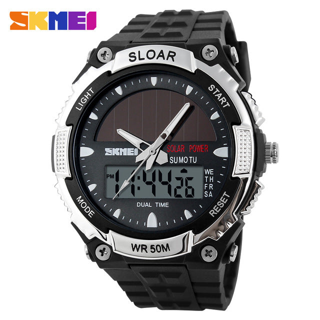 2018 New Solid Watches Men Clock Resin Atomic Solar Sports Watch 2 Time Zone Digital Led Quartz Men Wristwatches Military Watch