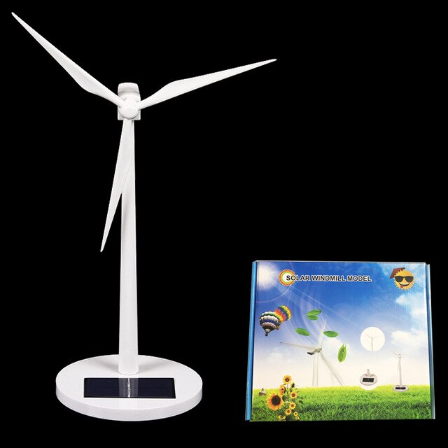 Solar Windmill Model Toys Plastic Assembled Model 3D Puzzle Solar Powered Rotating Base Desktop Model-Solar Powered Windmills