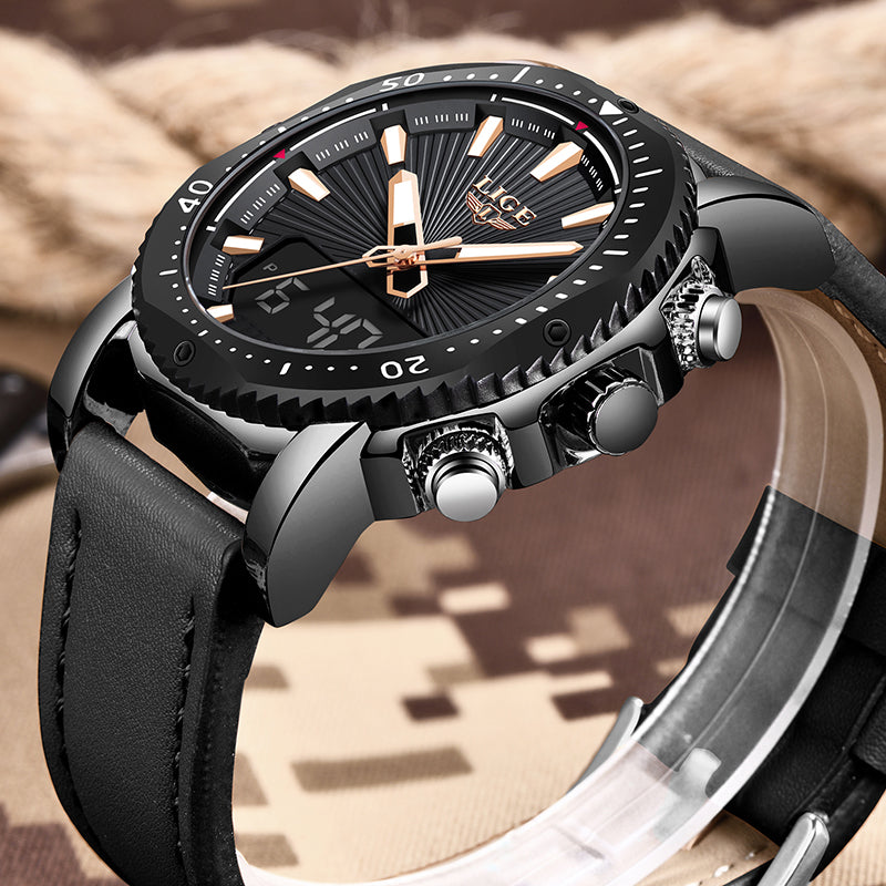 Top Luxury Brand LIGE Military Quartz Mens Watches LED Date Analog Digital Watch Man Casual Sport Clock Relogio Masculino+Box