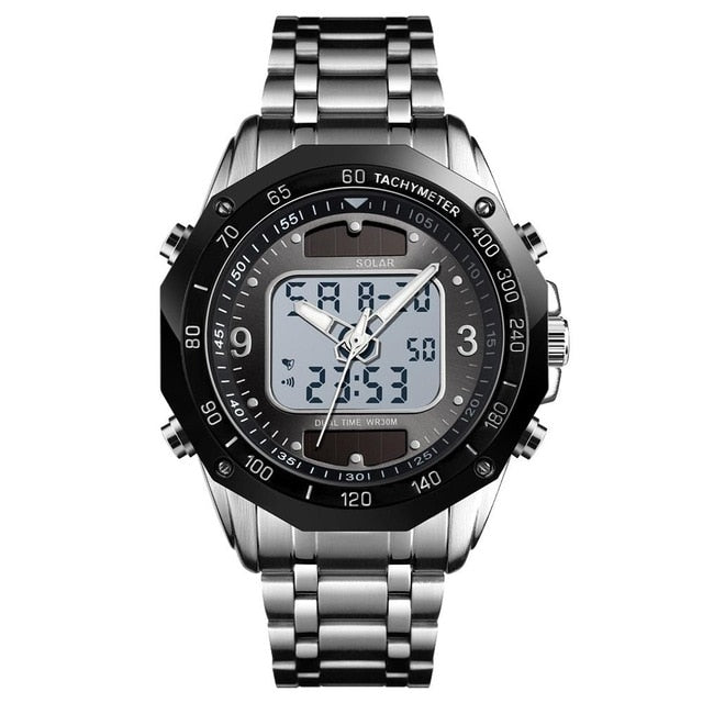 Top Luxury Brand Solar Mens Watches Men Sports Watches Men's Quartz LED Digital Full Steel Men Military Wrist Watch Clock Male