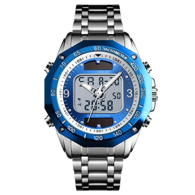 Luxury Brand Fashion Solar Sport Watch Men Clock Waterproof Quartz Men Watches Dual-Display Analog Digital Watch Relojes Hombre