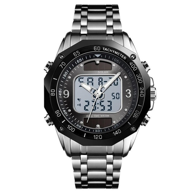 Luxury Brand Fashion Solar Sport Watch Men Clock Waterproof Quartz Men Watches Dual-Display Analog Digital Watch Relojes Hombre